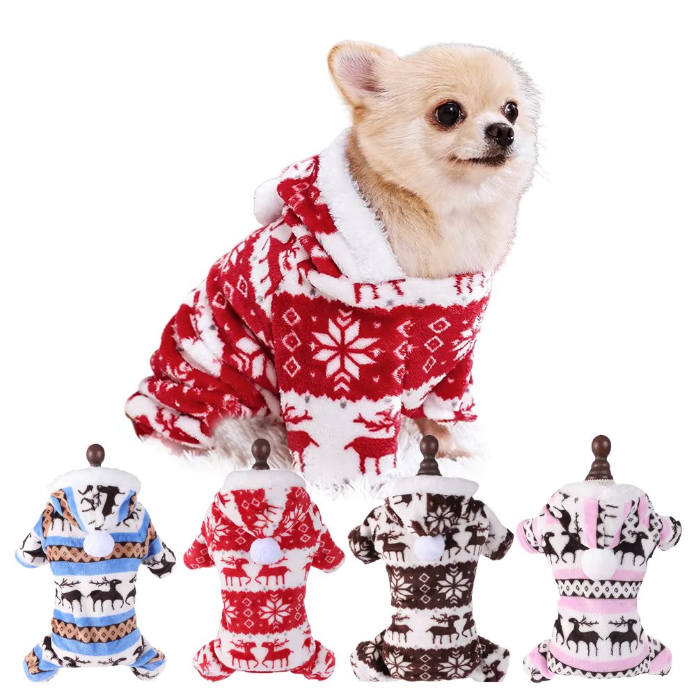 S-4XL Dog Pajamas for Small Medium Dogs Elk Printed Puppy Jumpsuit Winter Warm Pet Christmas Clothing Coral Velvet Sleepwear