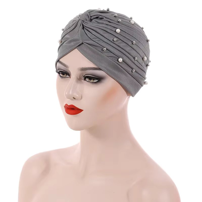 India Hat Hijabs Cap African Headwrap Ladies Head Wraps Women Beaded Turban Bonnet Soild Color Cotton Turban Hat Inner Hijab Cap