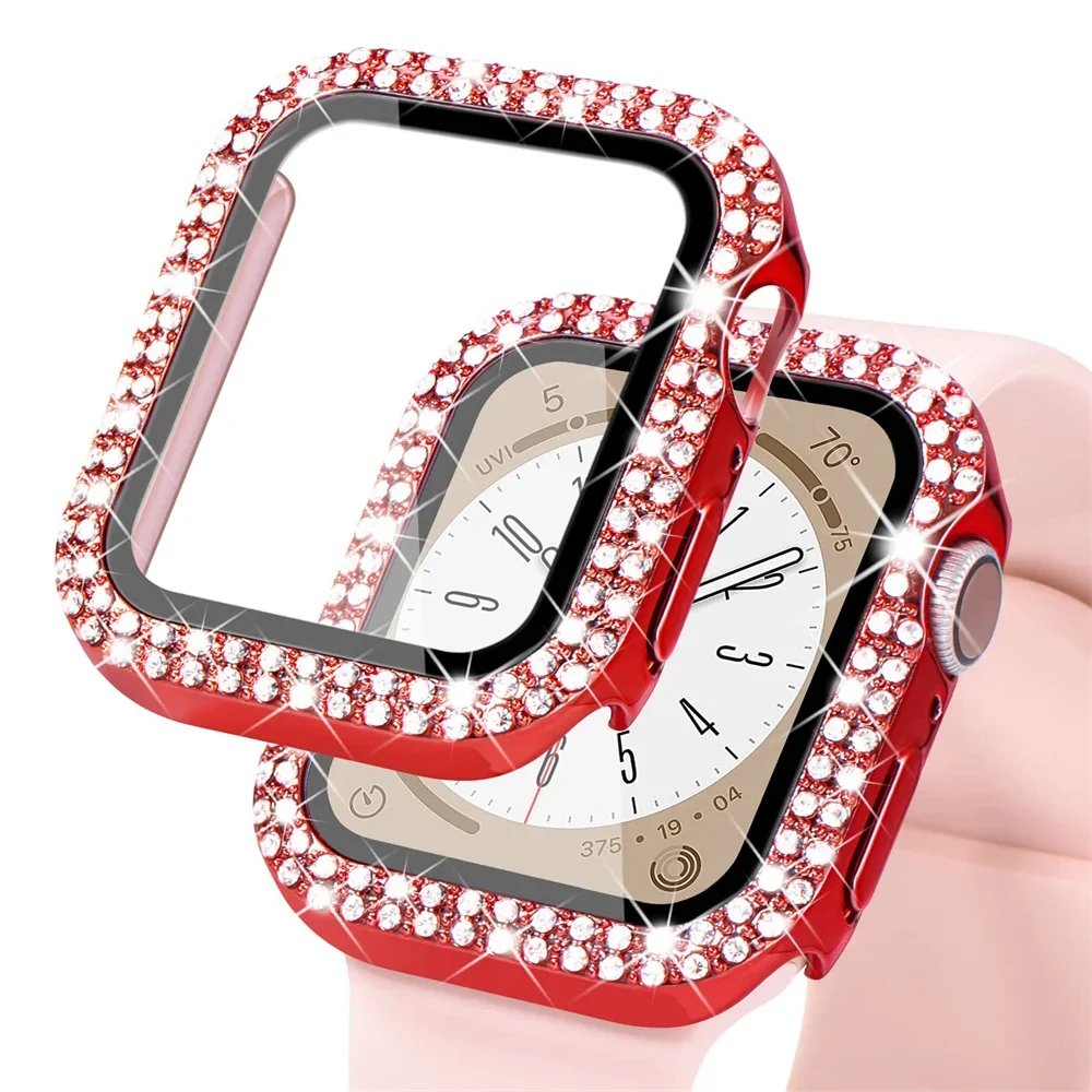 Diamond Cover For Apple watch Case 45mm 41mm 38mm 42mm 44mm 40mm Tempered Glass+Bumper Screen Protector series 9 8 7 6 5 4 3 SE