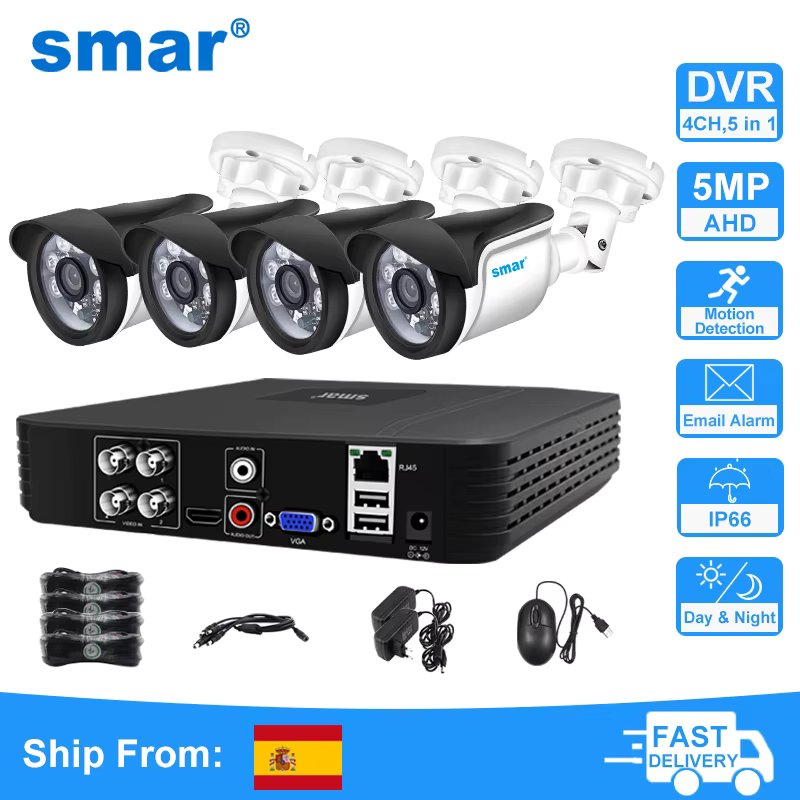 Smar 4CH CCTV System 5MP 1080P AHD Camera Kit 5 in 1 Video Recorder Surveillance System Outdoor Security Camera Email Alarm