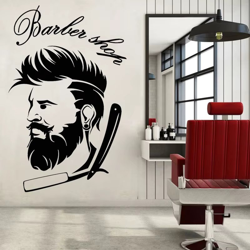 Barbershop Wall Sticker Barber Icon Vinyl Decal Man's Hair Salon Stickers Shaving Art Mural Haircut Decals Shop Window Decor