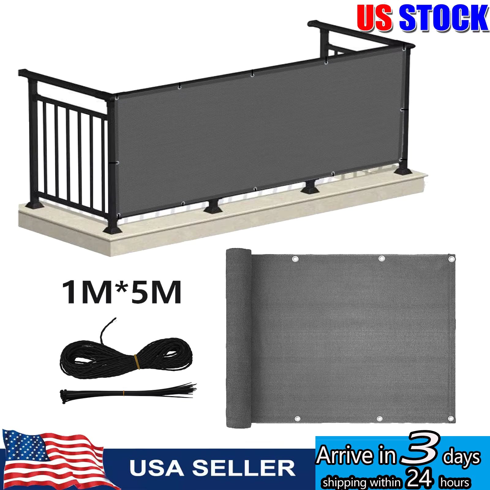 3.2FT x 16.4ft Balcony Privacy Screen Fence Cover UV Protection Wind Block Screen Apartments Railing Screen For Deck, Patio