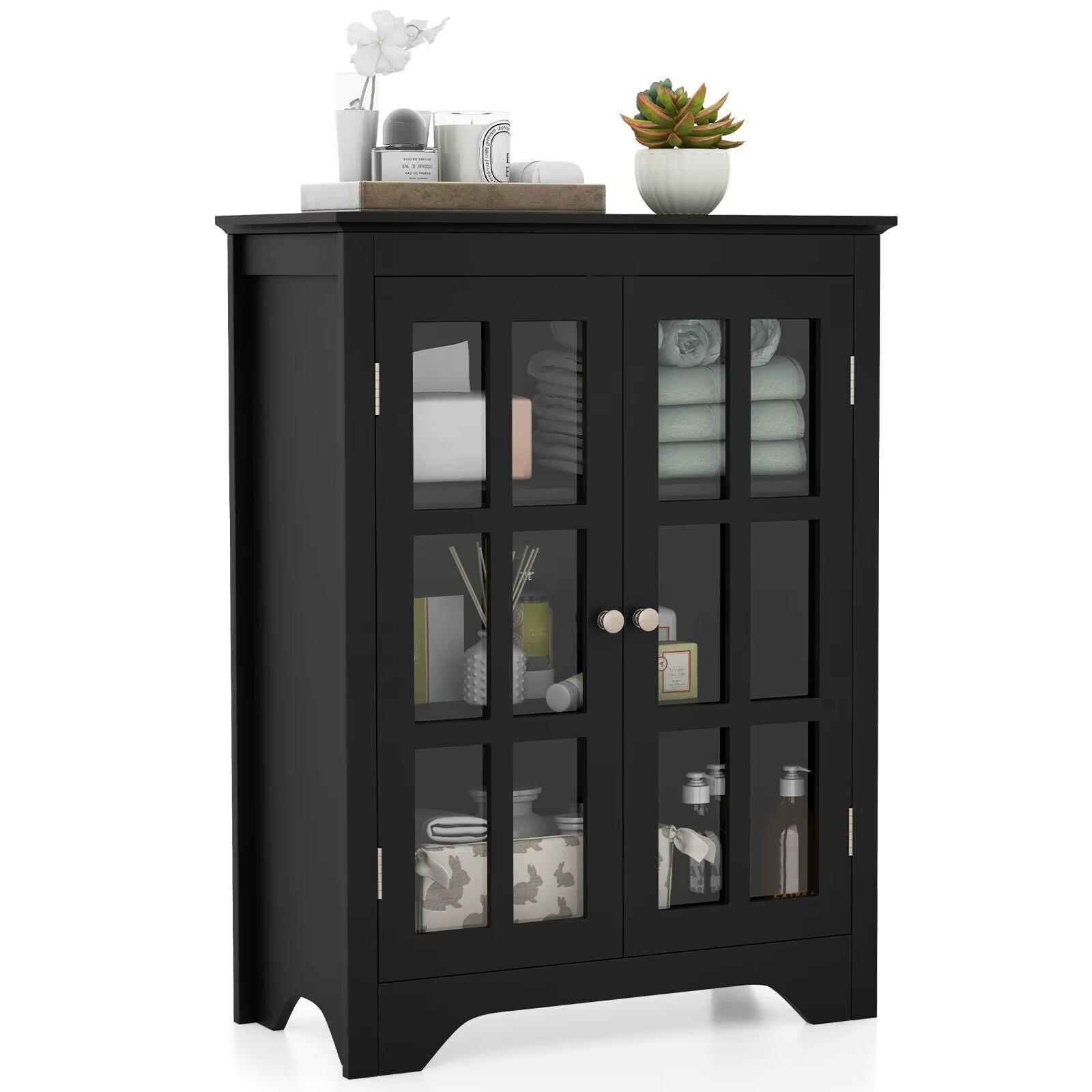ERGOMASTER Bathroom Floor Cabinet Freestanding Display Storage Cabinet w/ Doors