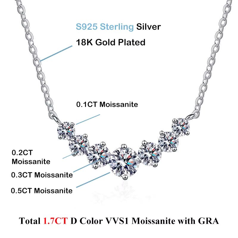 EWYA Luxury 1.7/2.8/5cttw Moissanite Pendant Necklace for Women 925 Sterling Silver Necklaces Wedding Anniversary Fine Jewelry