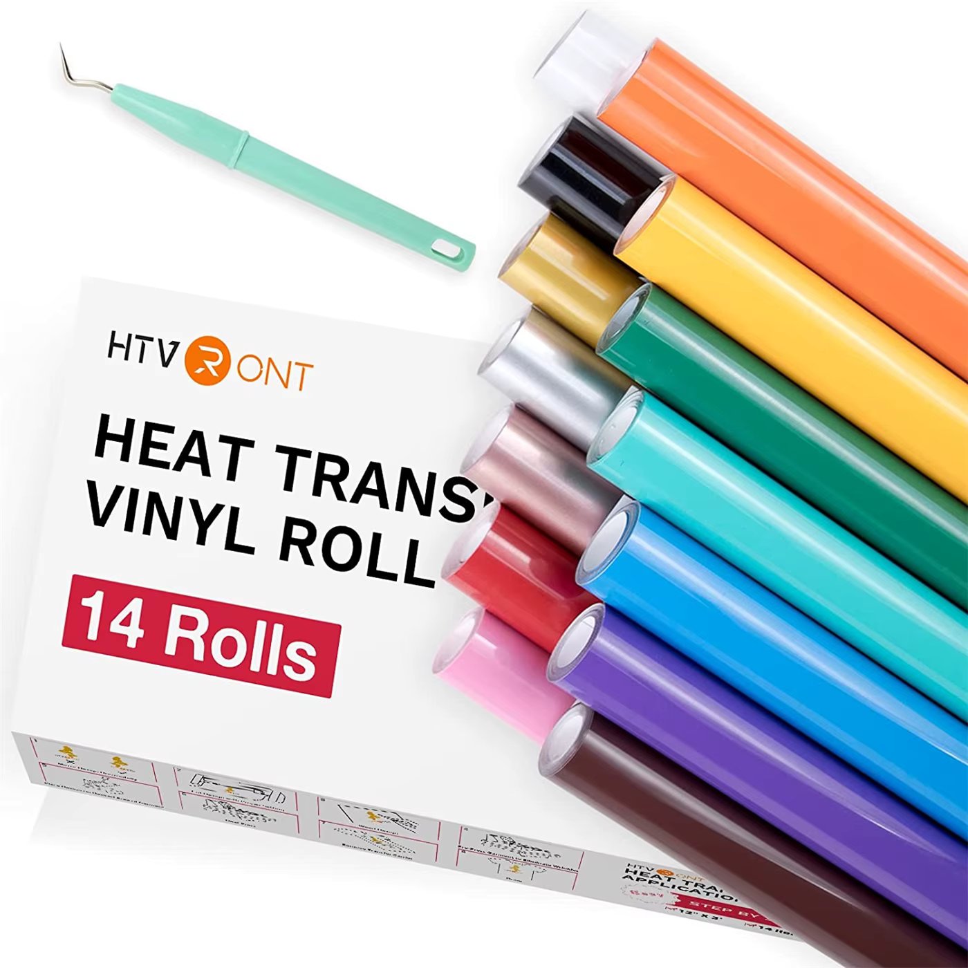 HTVRONT 8/14pcs 12X3ft Multi-Color PU Heat Transfer Vinyl Roll for T-shirt Printing DIY Iron on HTV Film Christmas Gift