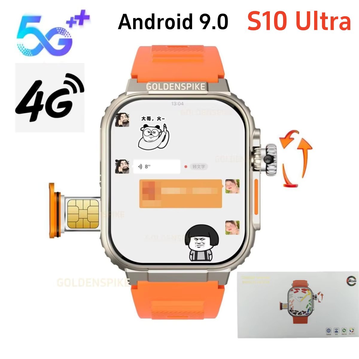 4G Android Smart Watch S10 2.2inch 448*528 Amoled Smartwatch 64GB Rom Heart Rate SmartWatch Men women support SIM Card GPS WIFI