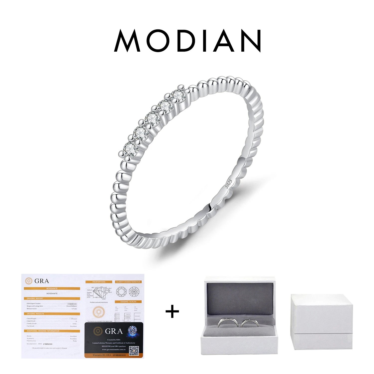 MODIAN D Color Stackable Moissanite Ring 925 Sterling Silver Beads Sparkling Trendy Rings For Women Party Vacation Jewelry
