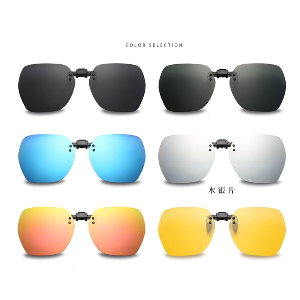 KLASSNUM Polarized Sunglasses Clip Men's Flip Up Clip on Glasses Square Frame Pilot Sun Glasses Women Driving Glasses Shades 1Pc
