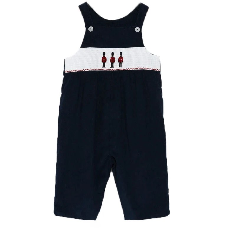 Baby Boy Christmas Set Suspenders Outfit Navy Blue Soldier Embroidered Corduroy Trousers British Jumpsuit Cut Children Boutique