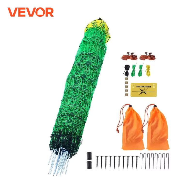 VEVOR Electric Fence Netting 48" H x 100' L PE Net Fencing Kit with Posts & Double-Spiked Stakes Utility Portable Mesh for Ducks