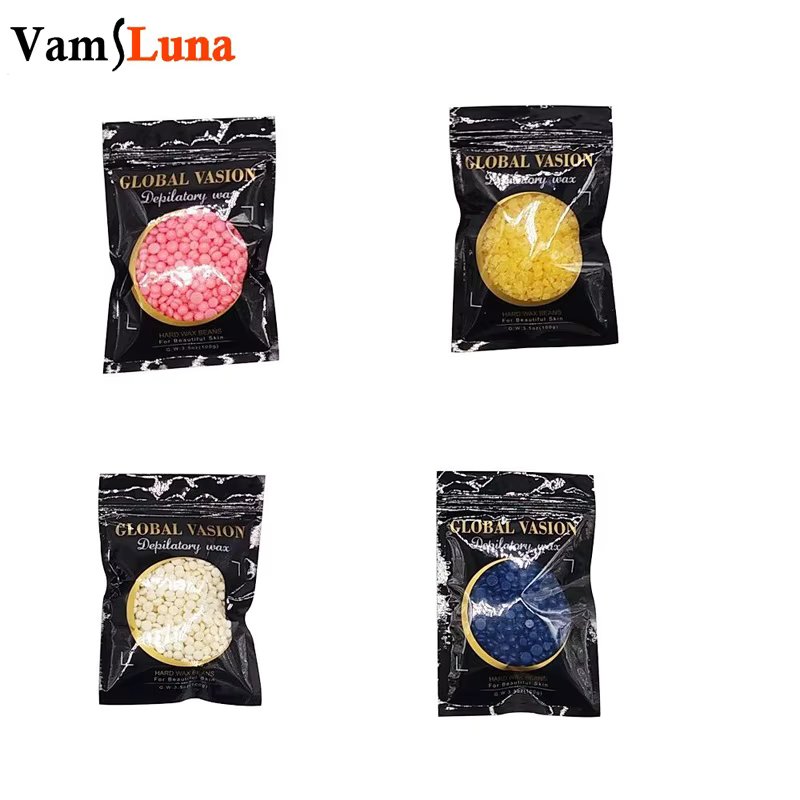 4 packs 50g/pack Hard Wax Bean For Full Body Bikini Depilation Legs Armpit Face Bikini Depilatory Hair Removal (Color Random)