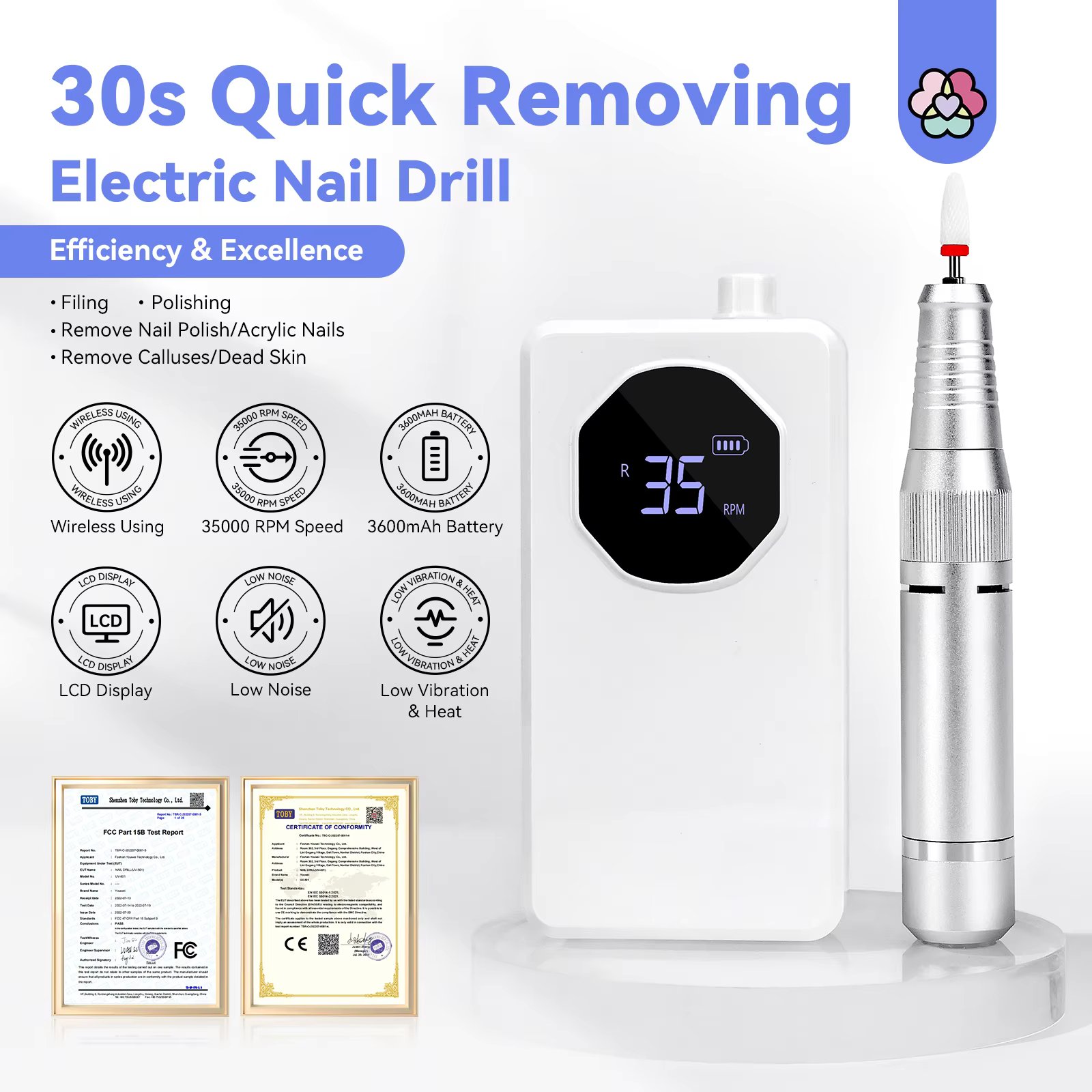 SAVILAND 35000 RPM Electric Nail Drill Machine Rechargeable Acrylic Nail Drill with Drill Bits  for Nails Manicure Salon Use