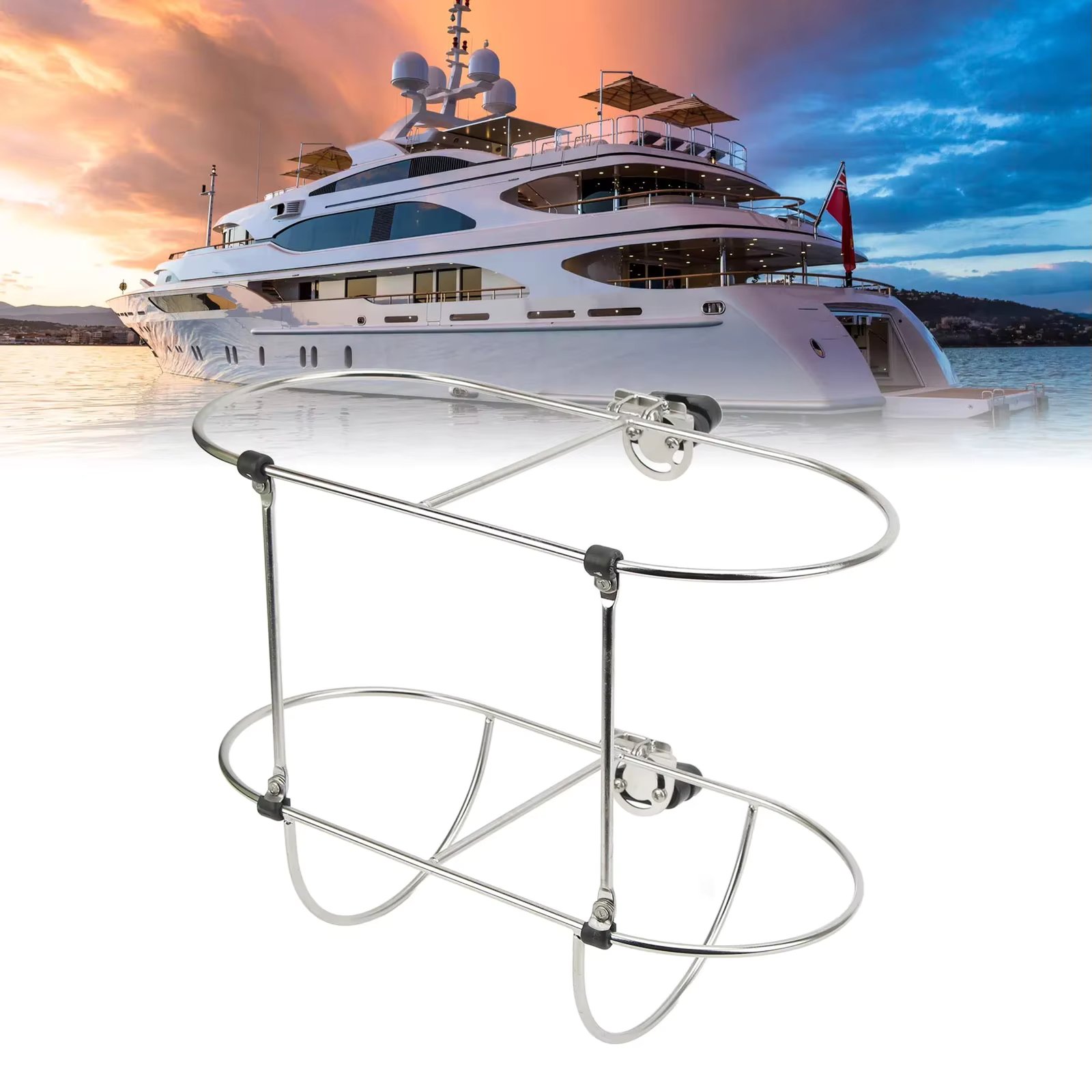 Boat Mudguard Rack 304 Stainless Steel Folding Double Holder for 7in Marine Yacht Mudguard Double Mudguard Holder