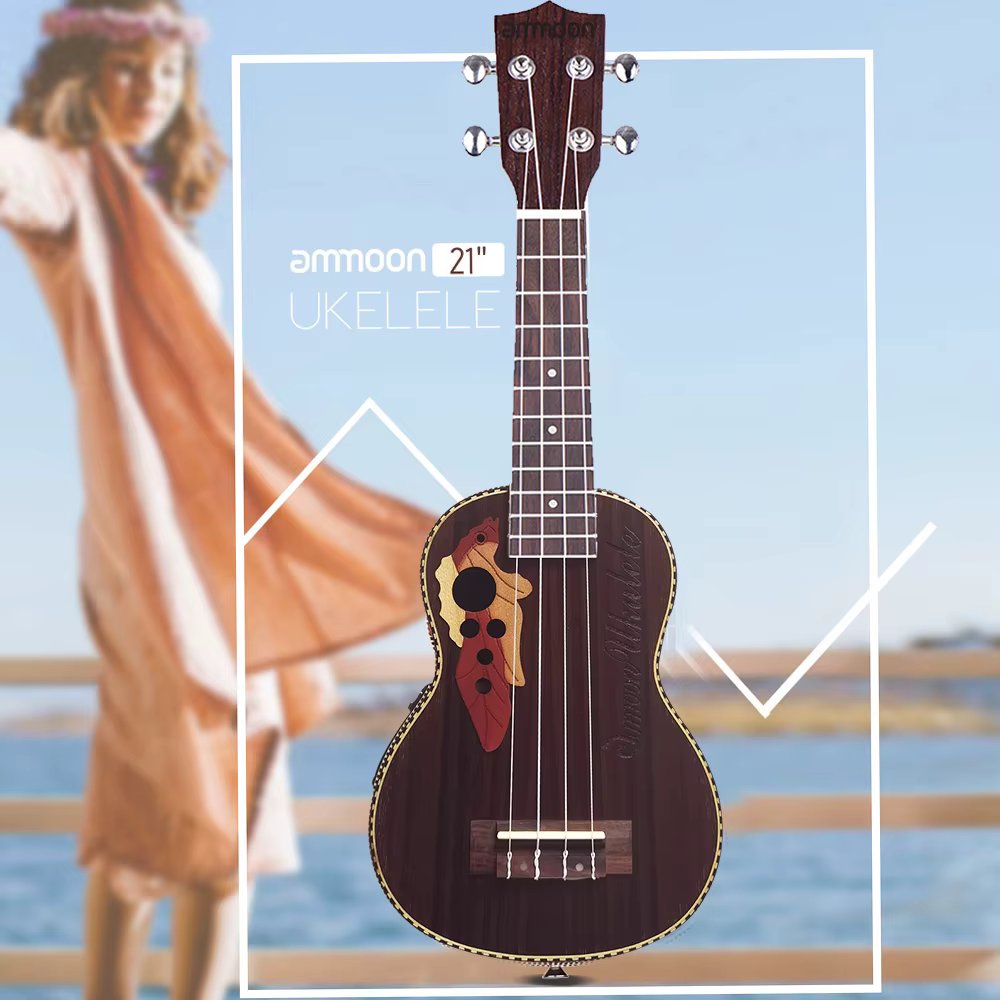 ammoon High Quality Spruce Ukelele 21" Acoustic Ukulele Uke 15 Fret 4 Strings Musical Instrument with Built-in EQ Pickup