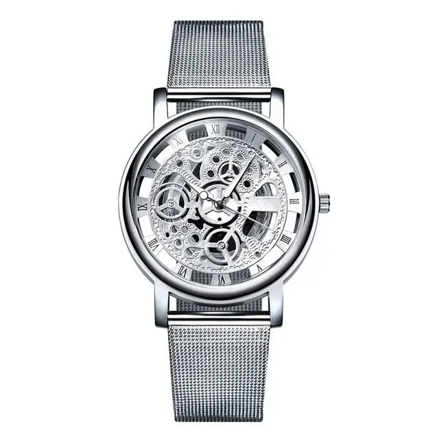 Fashion Mens Hollow Watches Men Business Watch Male Stainless Steel Mesh Belt Skeleton Quartz Wrist Watch Relogio Masculino