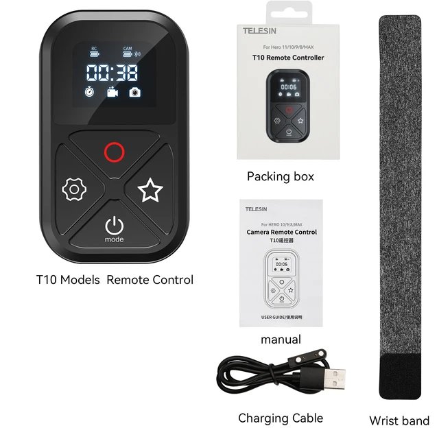 TELESIN T10 Bluetooth Remote Control for GoPro Hero 11 10 9 8Max with Wrist Band 80M Wireless Smart Remote For GoPro Accessories