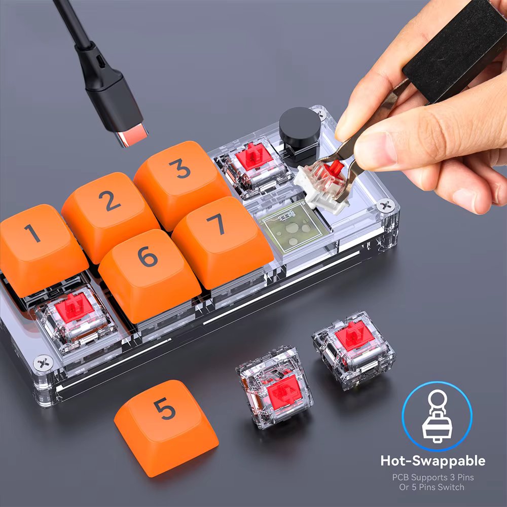 8-Keys Programming Macro Custom Editable Mini Keyboard With Light Mechanical Axis Body For PS Pr Ai