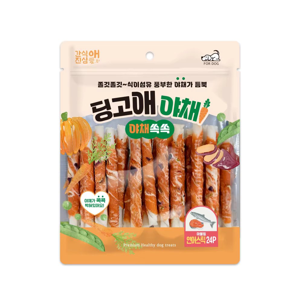 Dingophy Vegetable Marbling puppy stick gum 24P salmon, dog snack, dog snack, yellow, EAL,