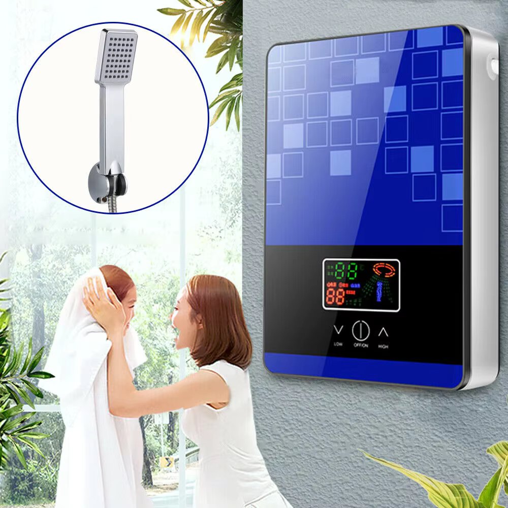 110V 4500W Electric Instant Hot Water Heater Tankless Kitchen Boiler On Demand Bathroom Shower 30-55℃ Blue