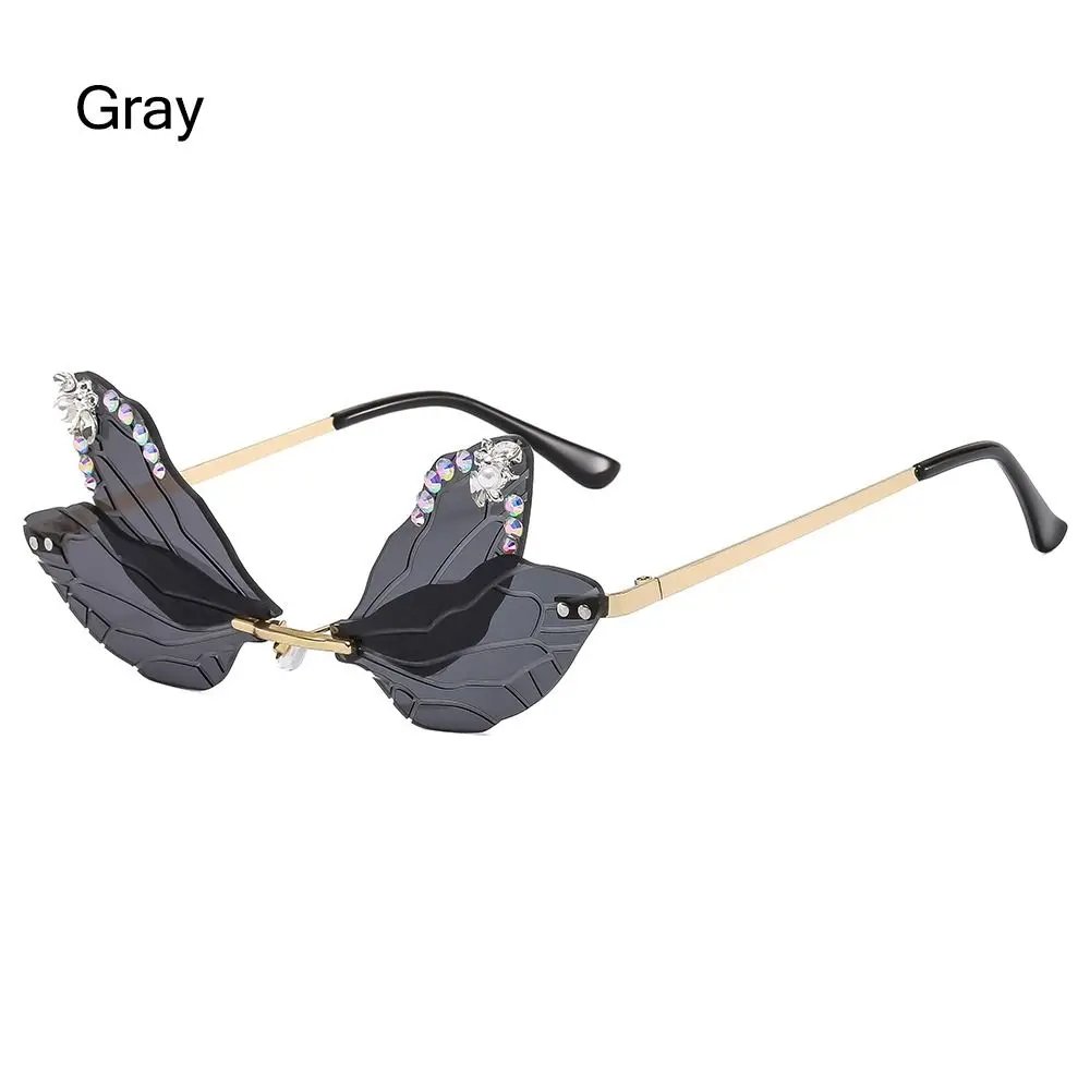 Women's Fashion Eyewear Irregular Party Diamond Sun Glasses Dragonfly Wing Sunglasses Bling Shades