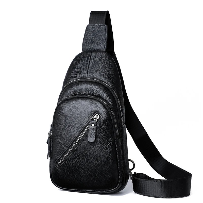 Fashion Men's Bag Leather Sling Zipper Pack Chest Shoulder Crossbody Bag Biker Satchel Men Briefcases 2023 Hot Sales Sports Bag