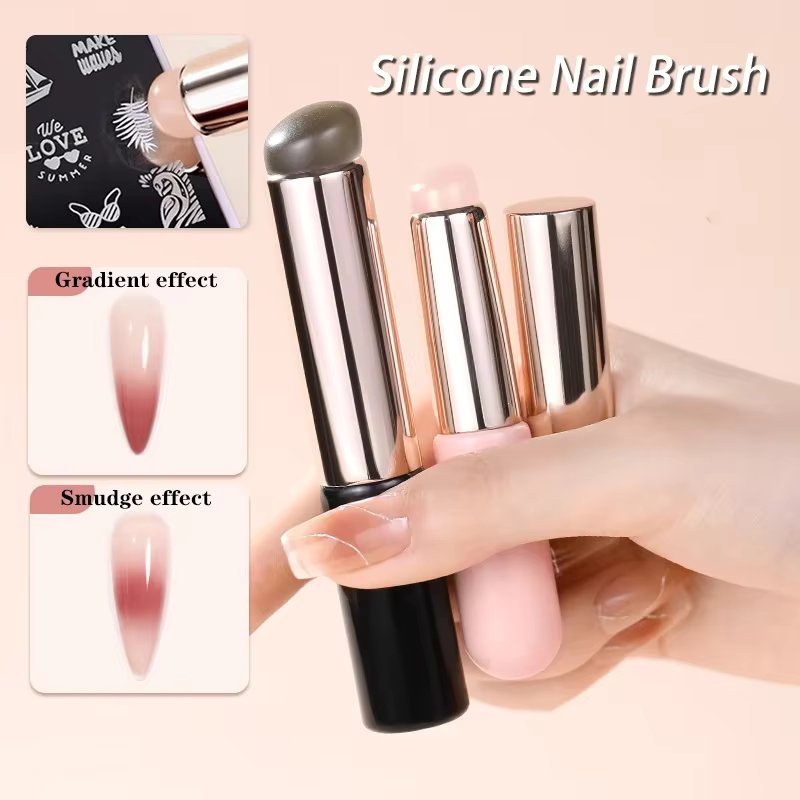 Nail Art Silicone Applicator Stick Pigment Dust Applying Gradient Shading Pen Easy-Smudge Powder Silicone Nail Brushes Tool