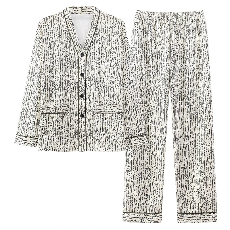 Women V-Neck Kinomo Pajamas Cute Florals Pajama Sets Cardigan Sleepwear Long Sleeve Top+Long Pants Pajamas Home Clothing Pyjamas