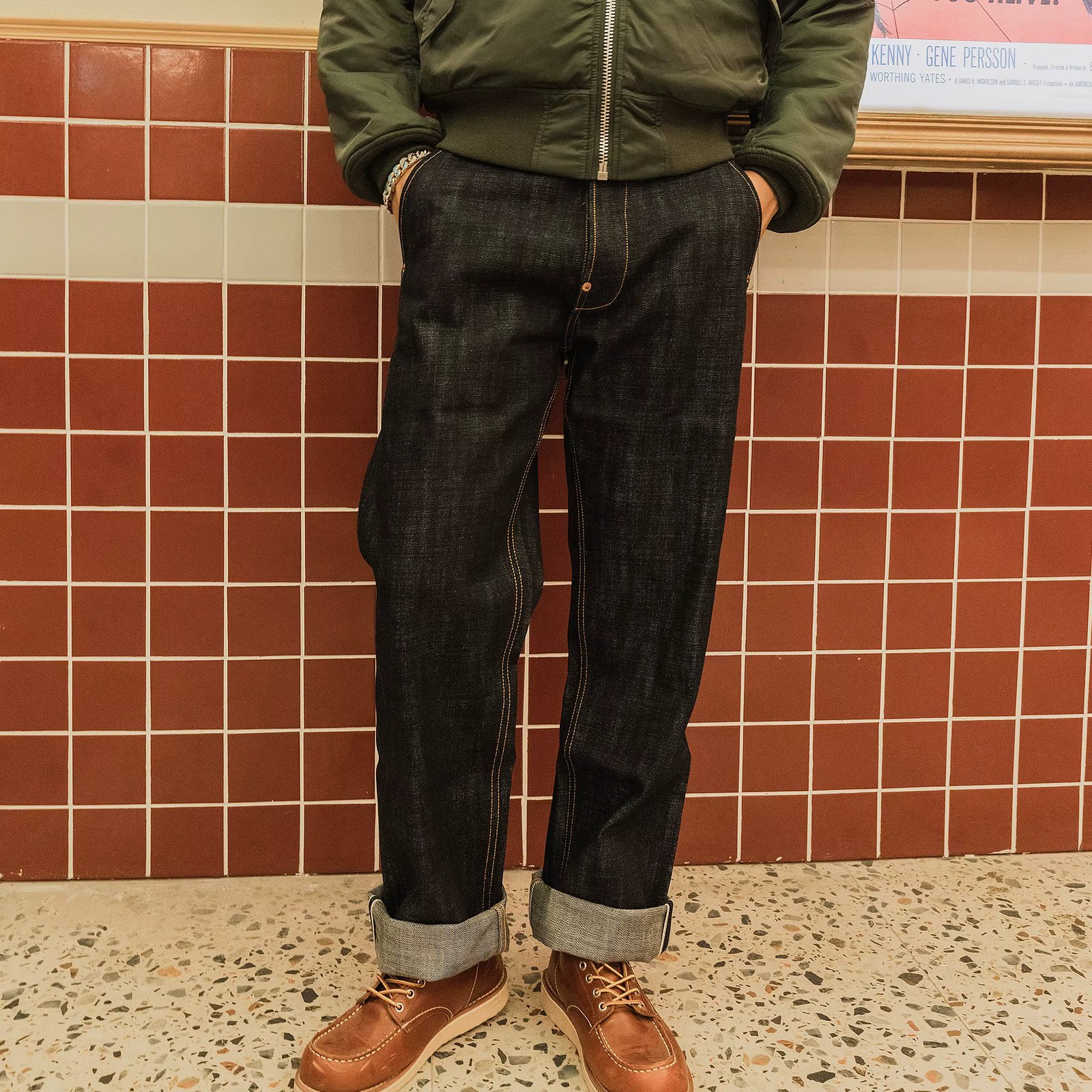 DN-0004  Heavy Weight 18oz Indigo Selvage Unwashed Pants Unsanforised Thick High Waist Raw Denim Jean