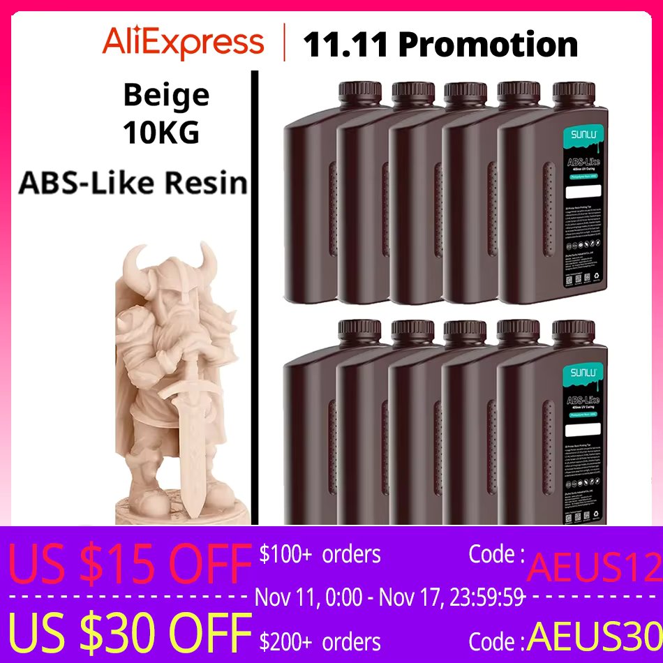 SUNLU 10KG ABS-Like Resin 405nm UV Curing Photopolymer LCD Printer Can Drilled Processed Internal Threads High Hardness