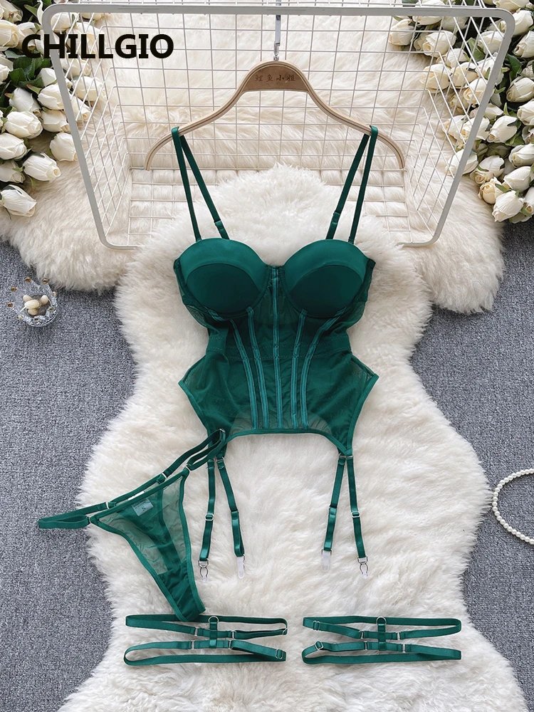CHILLGIO Women Sexy Mesh Transparent Bra Brief Suits Fashion Erotic Intimate Lingerie Bodycon Push Up Underwire Underwear Sets