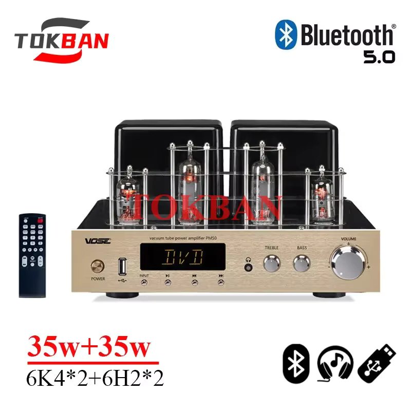 Tokabn Audio PM50 35w*2 Vacuum Tube Amplifier Supports Headphone Output Optical Coaxial Bluetooth 5.0 Subwoofer Integrated Amp