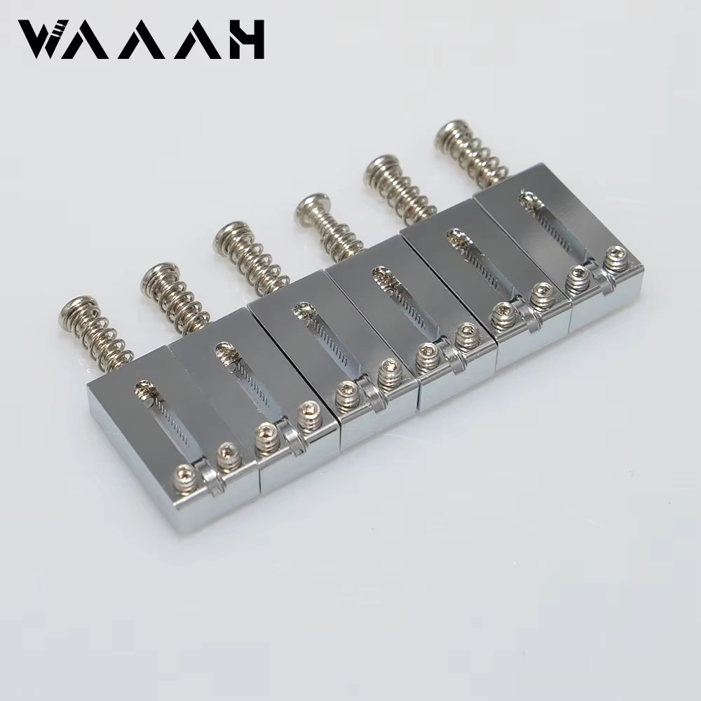Electric Guitar Bridge Saddles Brass with Chrome Color A Set of 6pcs 10.5/10.8MM Tremolo Parts for ST Guitar Replacement