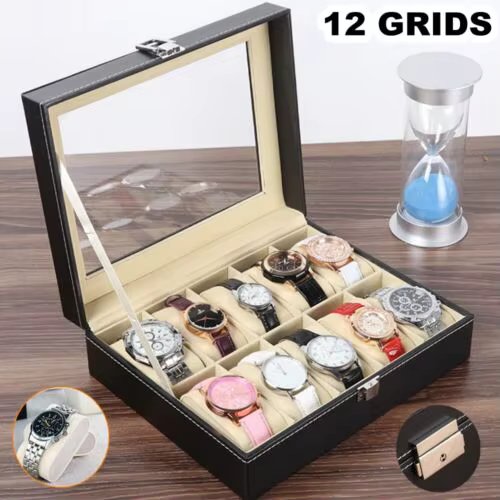 12PCS Watch Box Jewelry Storage Box Men Women Watch Case Holder Organizer Leather Watch Display Case Packaging Box