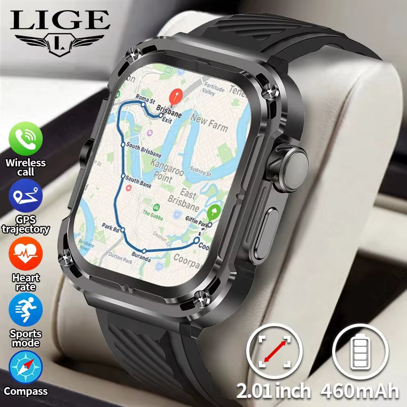 New GPS Track Smart Watch Men Compass 460mAh Large Battery Sport Watches NFC 2.1" AMOLED HD Screen Bluetooth Call Smartwatch Men