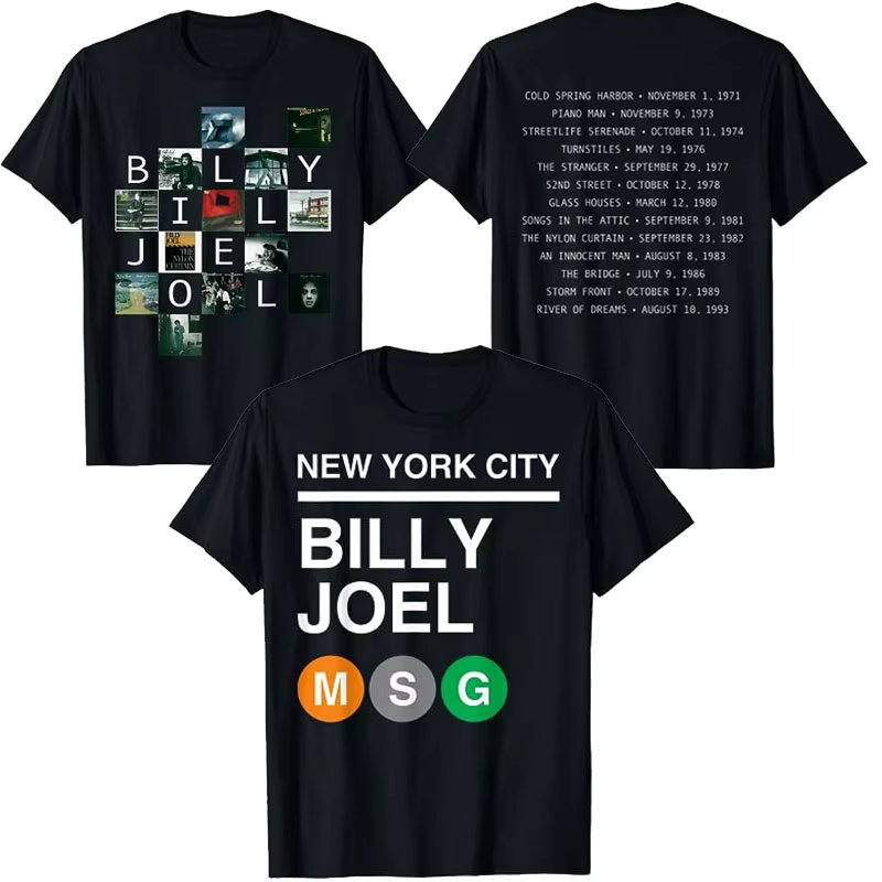 Billy Joel - MSG Subway T-Shirt Albums Set List Tee Graphic Tee Tops Retro Style Novelty Music Fans Apparel Short Sleeve Blouses