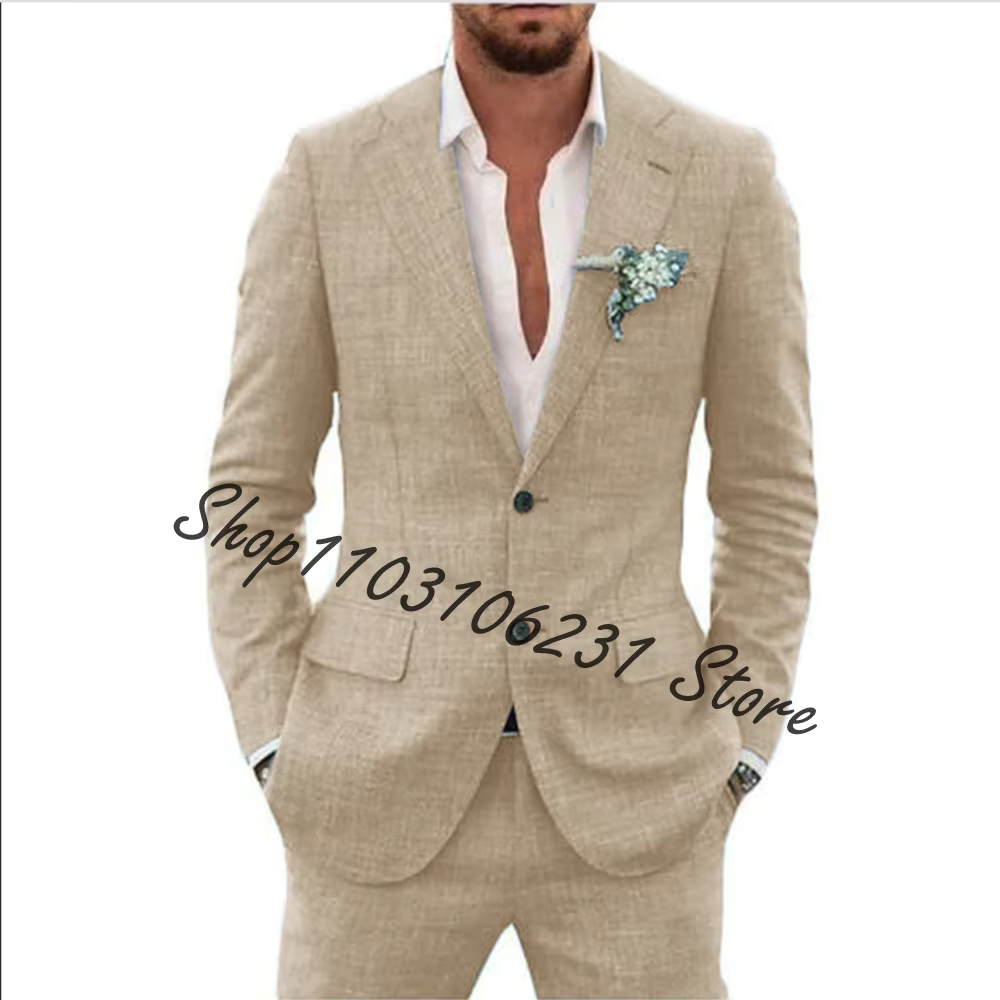 Latest Linen Male Jacket Pants Casual Groom Tuxedos Wedding Men's Suits 2 Pieces Slim Fit Best Men Suits Costume Homme Mariage