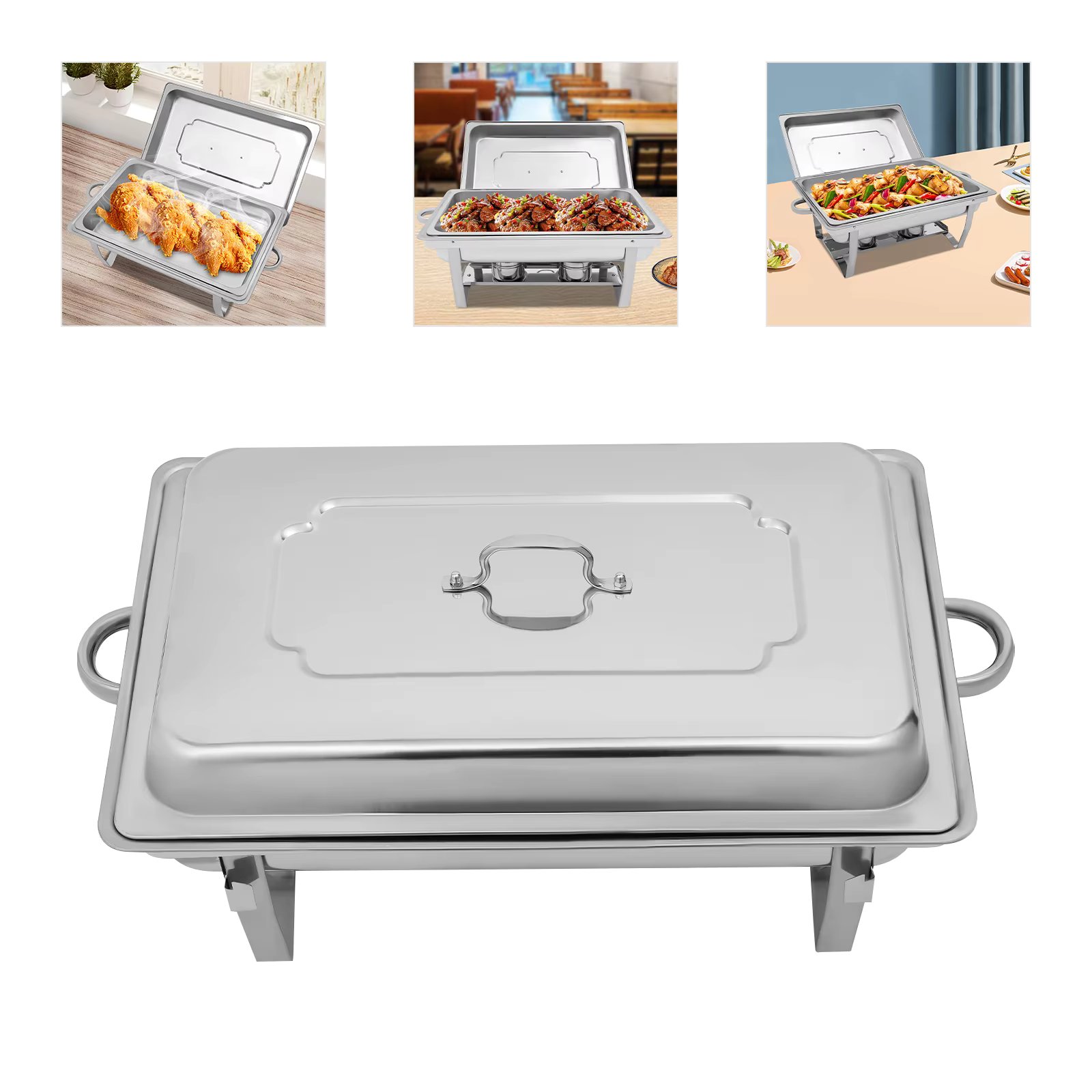 9l Stainless Steel Hot Pot Set, With A Covered Dining Buffet Heater And A Foldable Single Compartment Dining Stove