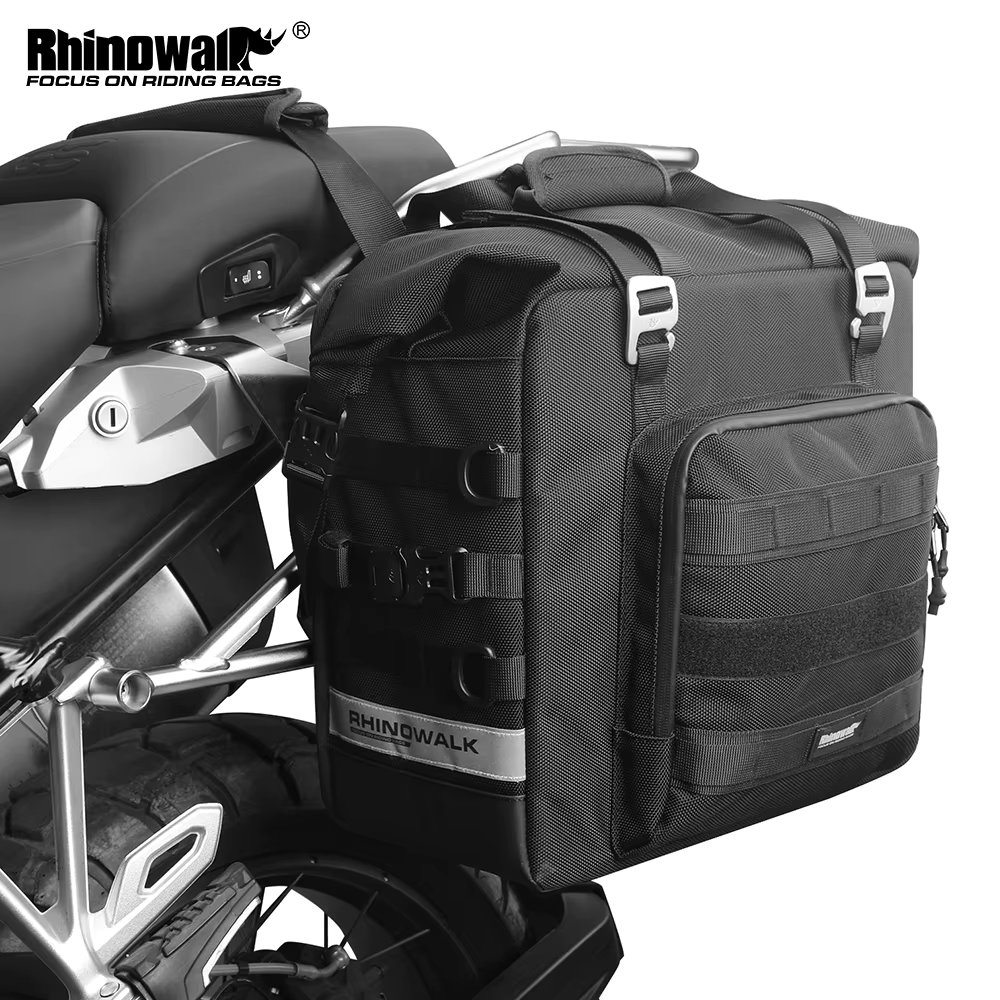 Rhinowalk Motorcycle Side Bag Quick Release 3D Cube Tail Bag Waterproof 25L-32L Expandable Pannier Bag Motorbike Storage Bag