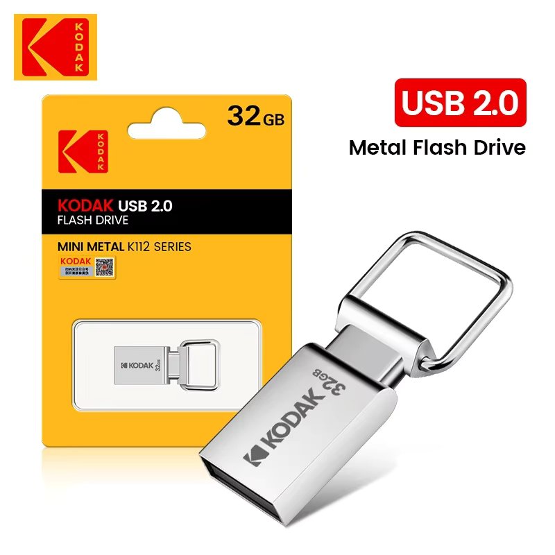 Kodak Metal USB Flash Drive K112 USB 2.0 Flash Drive Super Mini Pen Drive 32GB 64GB Car Key Leather for Desktop Laptop Macbook