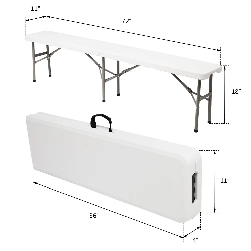 11''W x 72"L Bi-Fold Granite White Folding Bench with Carrying Handle