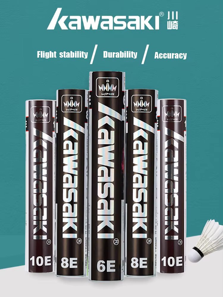 Kawasaki Badminton Shuttlecock for Clubs & Training Racquet Sport 6E/8E/10E Badminton Feather Shuttlecock Durable Badminton Ball