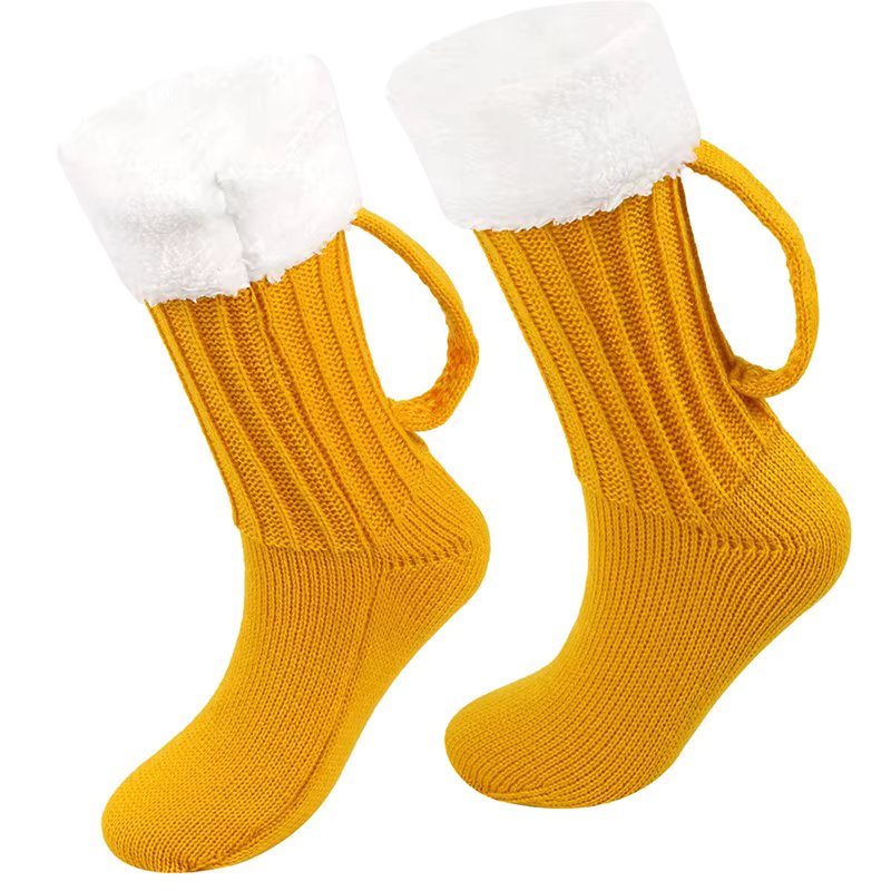 3D Beer Mug Knitted Socks Women Men Padded Warm Mid-Calf Socks Winter Soft Funny Sleep Floor Woolen Socks Christmas Party Gifts