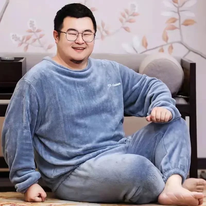 New Plus Size Winter Men's Flannel Pajamas Sets Soft Crimson Home Clothes for Men Casual Leisure Nightgown Sleepwear Suit Male