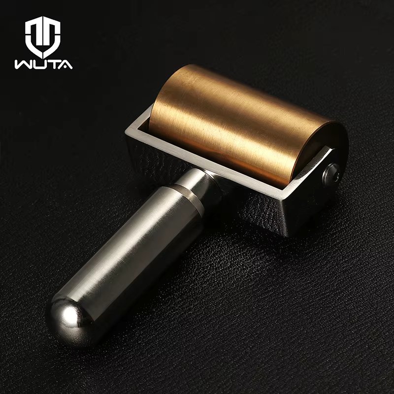 WUTA Design 1000g Smooth & Silent Solid Brass+Stainless Steel Leather Craft Roller Edge Creaser Glue Laminating DIY Tools 65mm