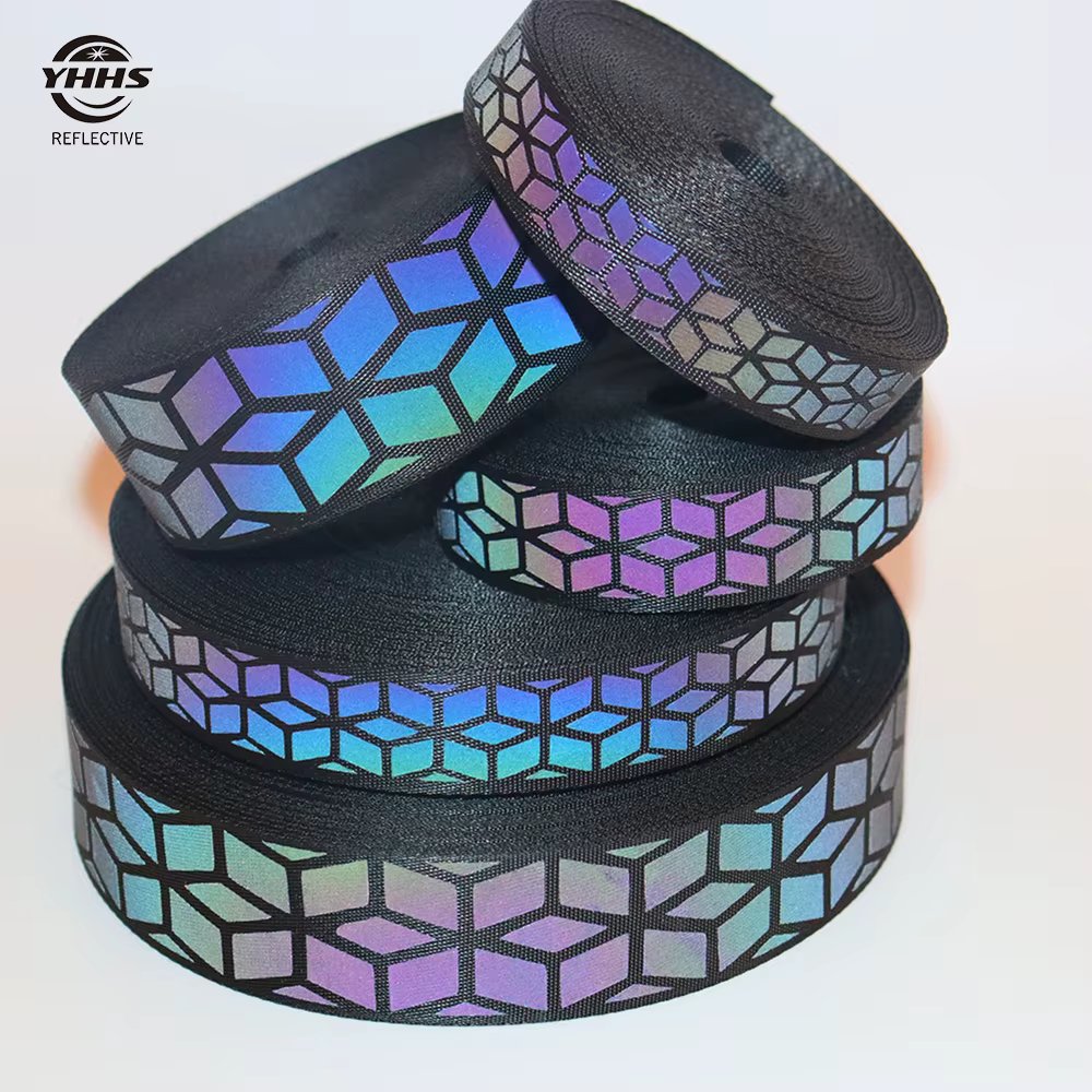 Rainbow Reflective Webbing High Visibility Black Magic Gradient Garment Accessories Sewing On Clothes Shoulder Strap 5Meters