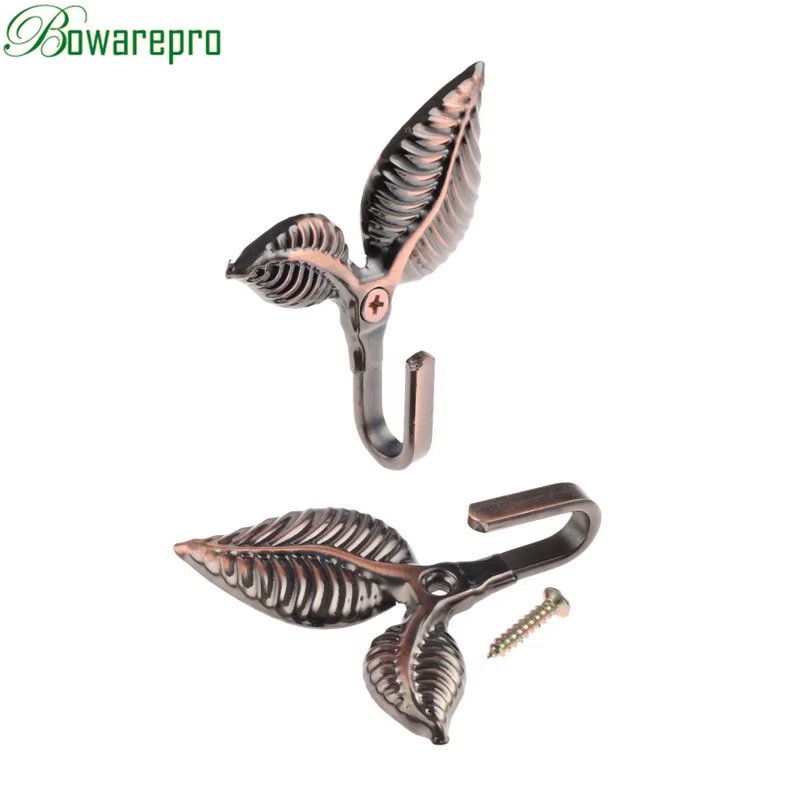 2Pcs Bronze Vintage Leaf Design Drapery Curtain Tieback Hold Back Hooks Multifunction Wall Hook Clothes Hats Hanger Hanging Tool