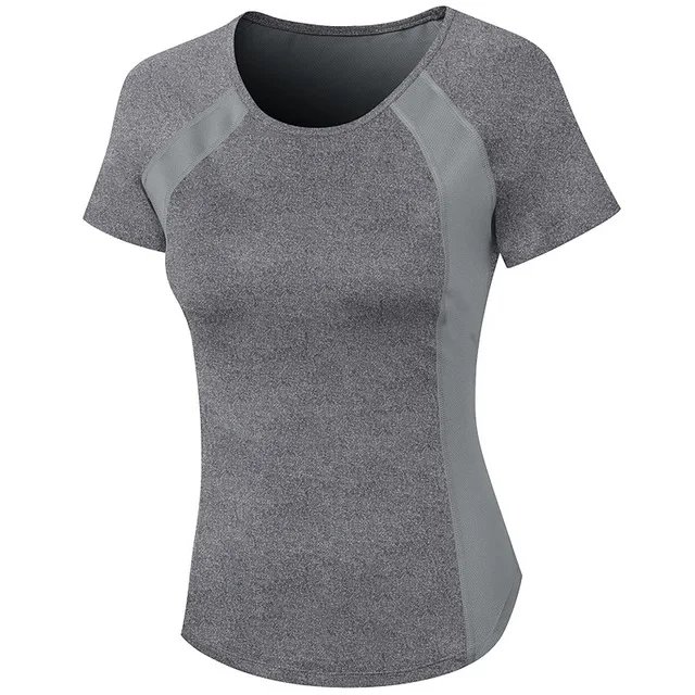 2021 Breathable Mesh Patchwork Short Sleeve Running Shirts Women Quick Dry Elastic Yoga Tops Gym Fitness Sportswear Customized