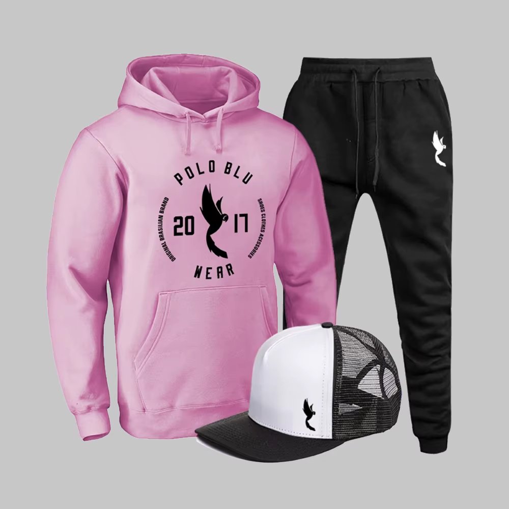 Shelter Set Pink Polo Blu Sweatshirt With Pocket and Hood Accompanied with Cap Sizes P to EXG