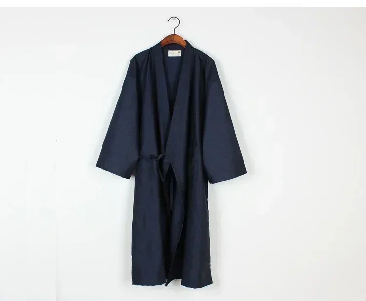 New 2025 Men's Casual Cotton Line Pajamas Solid Soft Sleepwear Male Bath Robe Japanese Kimono Cotton Nightgown Home Clothes Men
