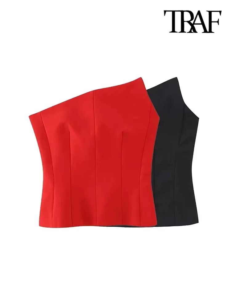 TRAF-Women's Asymmetrical Bustier Tops, Sexy Backless, Side Zipper, Female Camis, Fashion